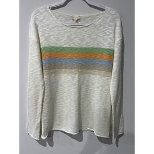 Hem and Thread Striped Lightweight Knit‎ Sweater Cream Orange Green Blue M NWOT